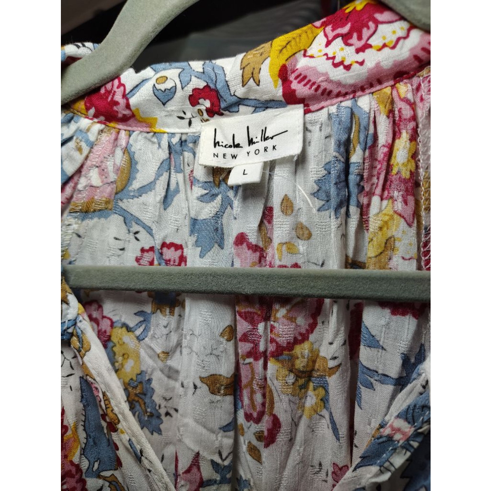 Nicole Miller White Floral Blouse L - Picture 5 of 7